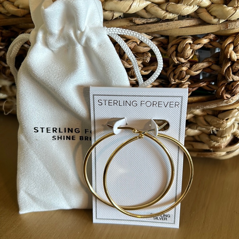 Sterling Forever Sterling Silver Goldtone Hoop Earrings, NWT